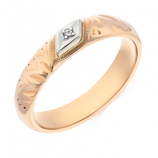 Кольцо обручальное из комбинированного золота 585 пробы c 1 бриллиантом 027525 фото 1