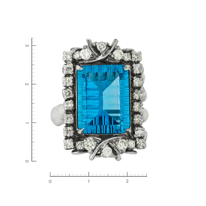 Кольцо из белого золота 585 пробы c 26 бриллиантами и 1 топазом, Л 0910 3828 за 229000