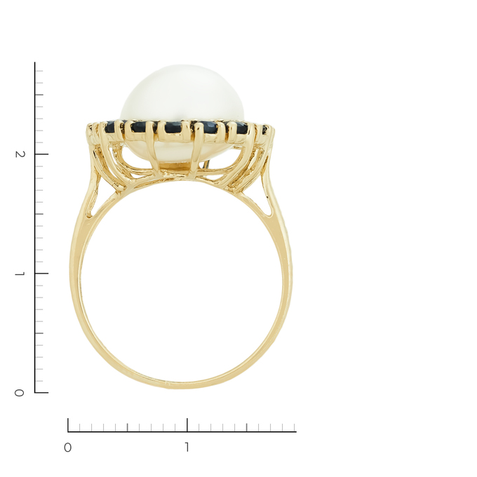 Кольцо из золота 585 пробы c 16 сапфирами и 1 культ. жемчугом, Л 7601 2183 за 48800