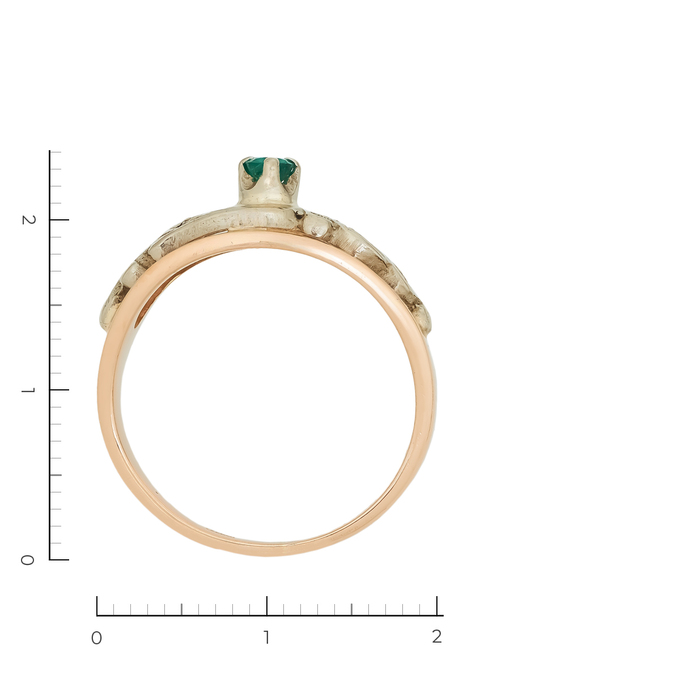 Кольцо из золота 585 пробы c 2 бриллиантами и 1 изумрудом, Л 3010 3216 за 28720