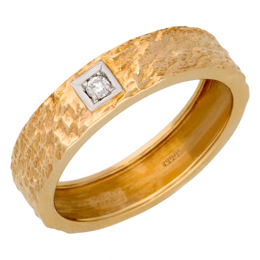 Кольцо обручальное из комбинированного золота 585 пробы c 1 бриллиантом 012909 фото 1