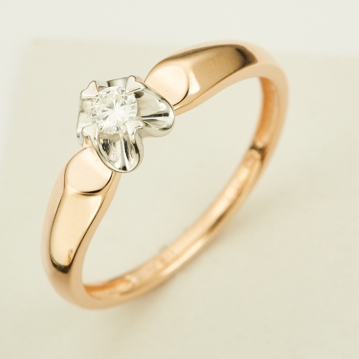 Кольцо из комбинированного золота 585 пробы c 1 бриллиантом Л04071290 фото 1