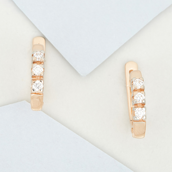 Серьги из красного золота 585 пробы c фианитами