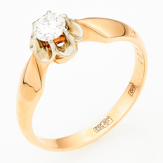 Кольцо из комбинированного золота 583 пробы c 1 бриллиантом, Л45045872 за 71560