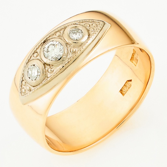 Кольцо из комбинированного золота 583 пробы c 3 бриллиантами, Л28082741 за 47 120 ₽
