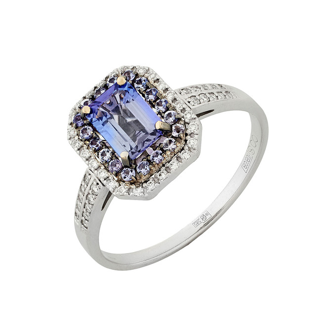 Кольцо из золота 585 пробы c танзанитами и бриллиантами, Л 2812 5411 за 60000