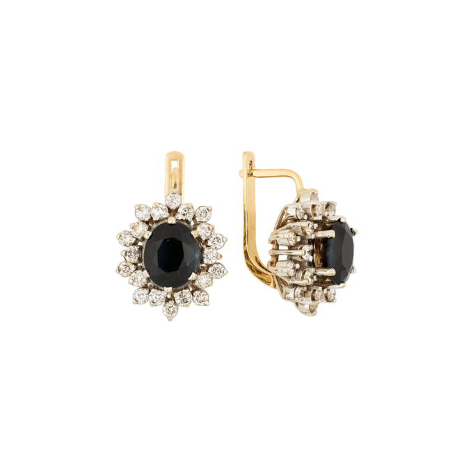 Серьга из золота 585 пробы c 20 бриллиантами и 1 корундом