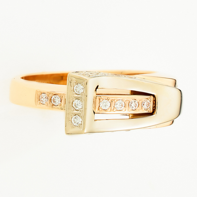 Кольцо из комбинированного золота 585 пробы c фианитами