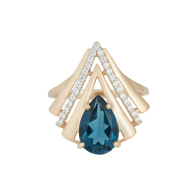 Кольцо из золота 585 пробы c топазом Лондон и фианитами, Л 3209 0152 за 43360
