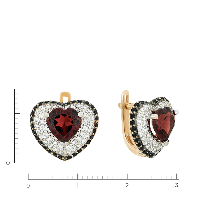 Серьги золото, 585, 2 к.,3,93 гр. (чистый вес 3,27 гр.) со следами износа, купленно в зу св; Фианит, Синт. камень, 2 Гранат