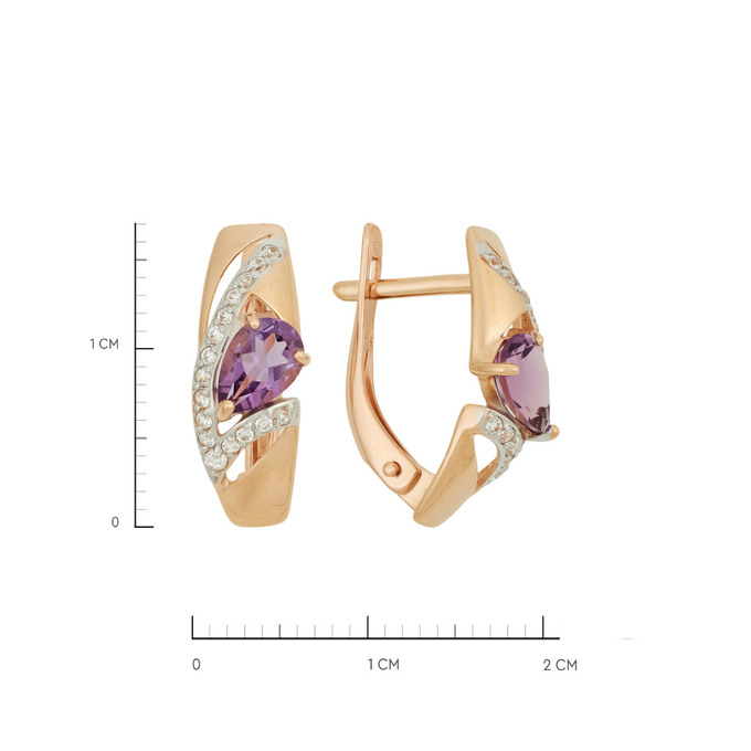 Серьги из золота 585 пробы с аметистами и фианитами, Ц О007 3979 за 24600