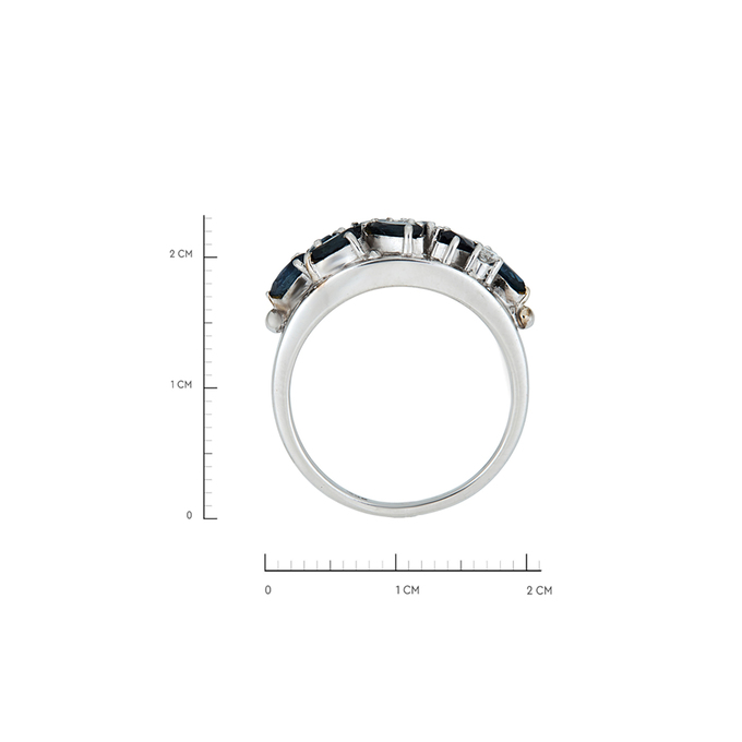 Кольцо из золота 585 пробы c 4 бриллиантами и 9 сапфирами, Л 1208 2807 за 87600