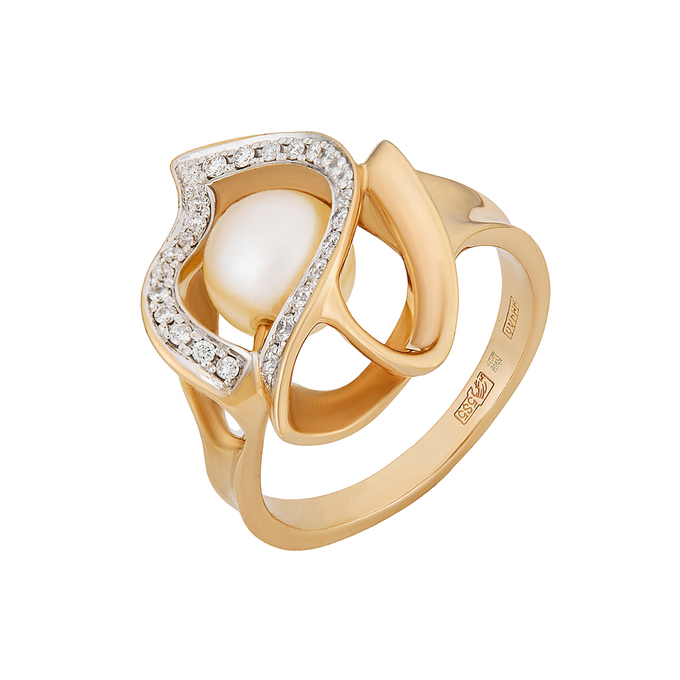 Кольцо из золота 585 пробы c бриллиантами и культивированным жемчугом, Л 3704 7043 за 72000