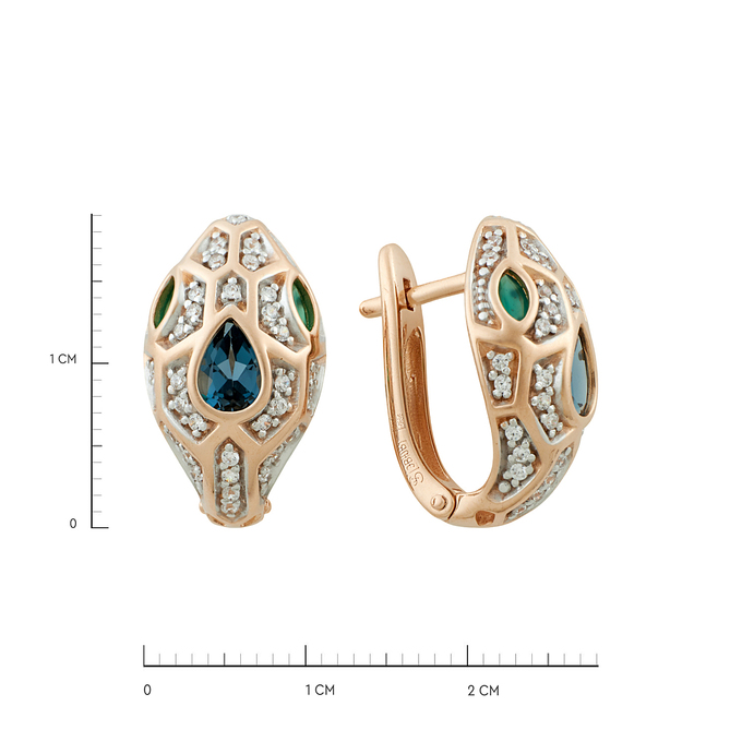 Серьги из золота 585 пробы c топазами Лондон, хризопразами и фианитами, Л 5406 2521 за 84800