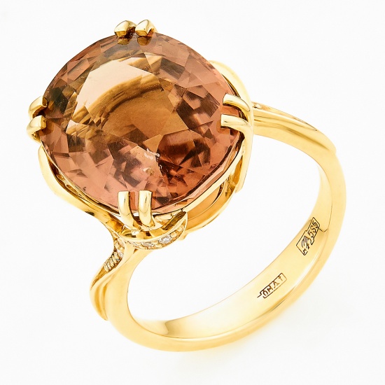 Кольцо из желтого золота 585 пробы c 24 бриллиантами и 1 турмалином