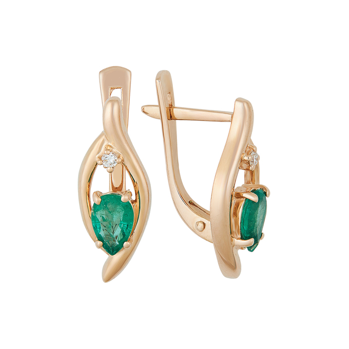 Серьги из золота 585 пробы c изумрудом и бриллиантами, Л 3705 8516 за 42000