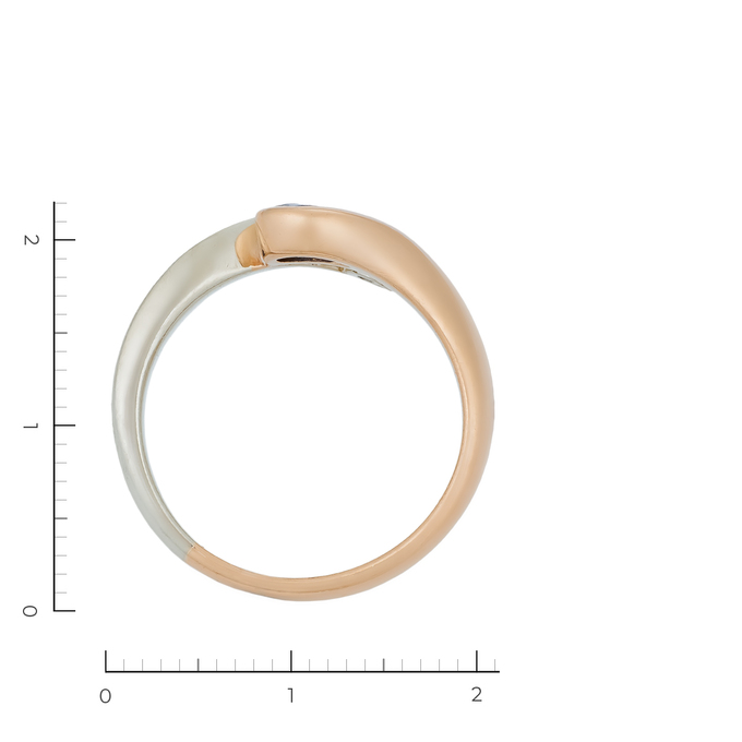 Кольцо из комбинированного золота 585 пробы c 1 бриллиантом и 1 дифф. сапфиром