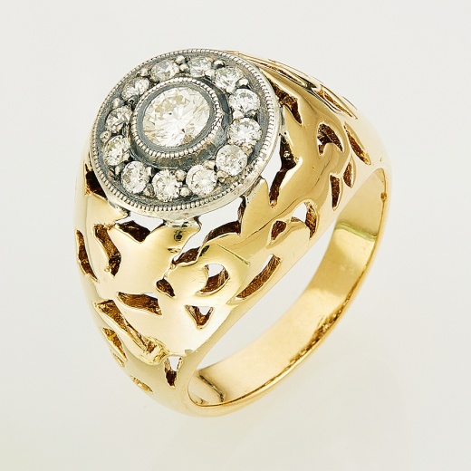 Кольцо из комбинированного золота 750 пробы c 13 бриллиантами 124631 фото 1