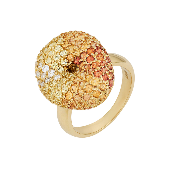 Кольцо из золота 750 пробы c бриллиантами и цветными сапфирами