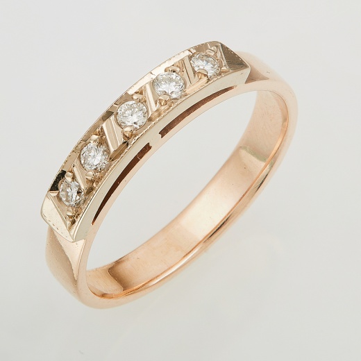 Кольцо из комбинированного золота 583 пробы c 5 бриллиантами Л18098478 фото 1