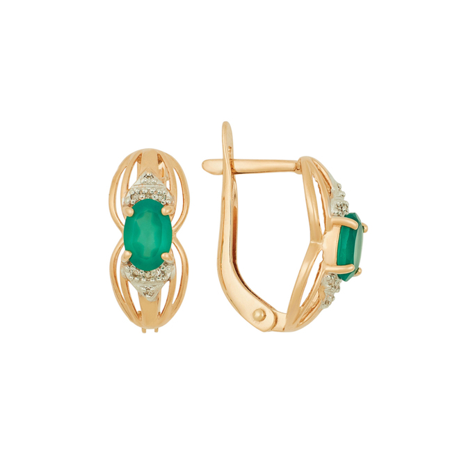 Серьги из золота 585 пробы c хризопразами и бриллиантами