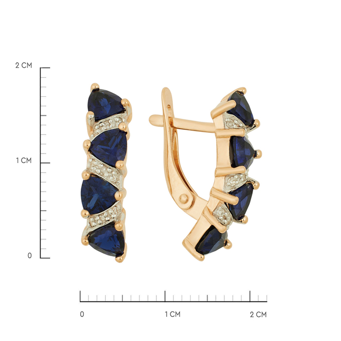 Серьги из золота 585 пробы c бриллиантами и синтетическими сапфирами, Ц О007 1775 за 35040