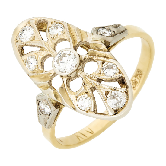 Кольцо из комбинированного золота 750 пробы c 9 бриллиантами, Л28077993 за 73520