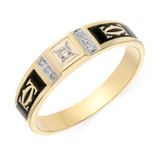 Кольцо из комбинированного золота 500 пробы c 1 бриллиантом и 6 упр. огр. бриллиантами и эмалями 047571 фото 1
