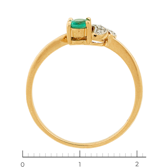 Кольцо из комбинированного золота 585 пробы c 5 бриллиантами и 1 изумрудом, Л39103736 за 14000