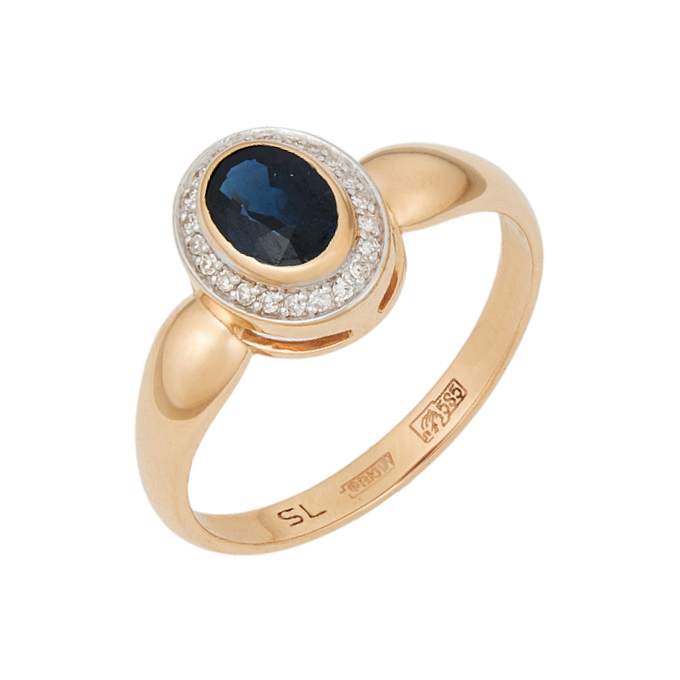 Кольцо из золота 585 пробы c сапфиром и бриллиантами