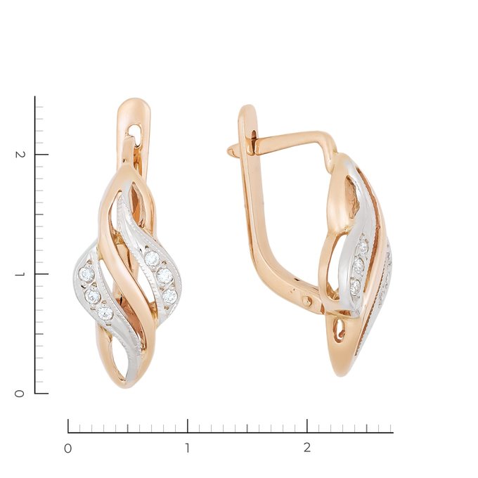 Серьги из золота 585 пробы c 12 фианитами