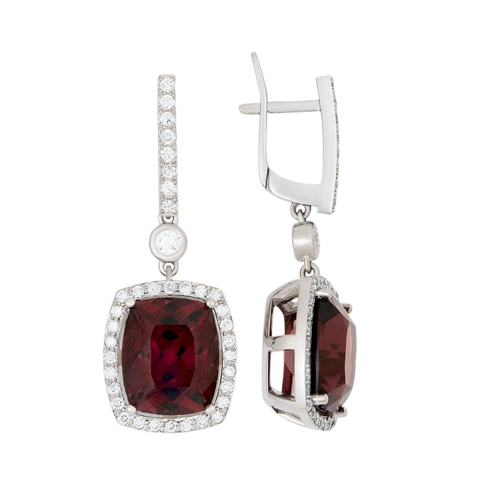 Серьги из золота 750 пробы c родолитами и бриллиантами, Ц О007 3058 за 330000