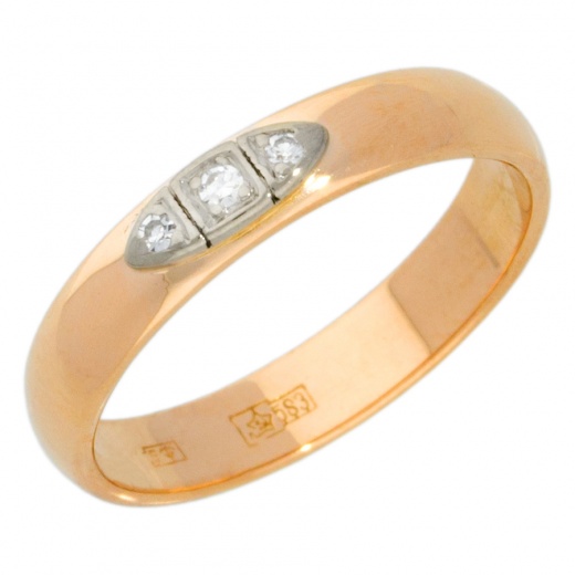 Кольцо обручальное из комбинированного золота 583 пробы c 3 упр. огр. бриллиантами 013682 фото 1