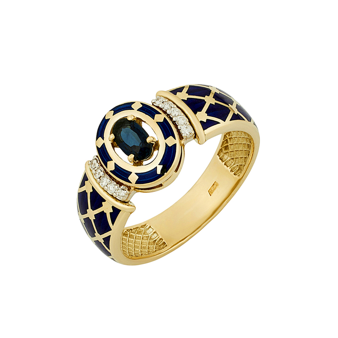Кольцо из золота 585 пробы c сапфиром, бриллиантами и эмалью, Л 2412 5553 за 66320