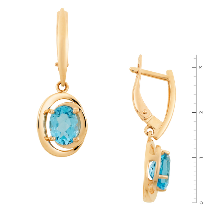 Серьги из красного золота 585 пробы c 2 топазами