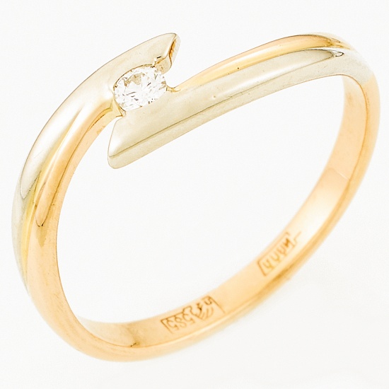 Кольцо из комбинированного золота 585 пробы c 1 бриллиантом, Л41062059 за 9250