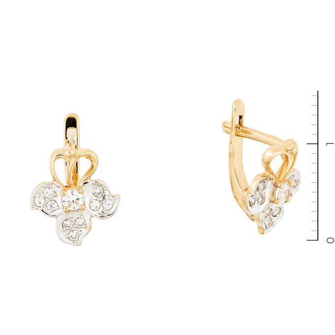 Серьги из комбинированного золота 585 пробы c фианитами