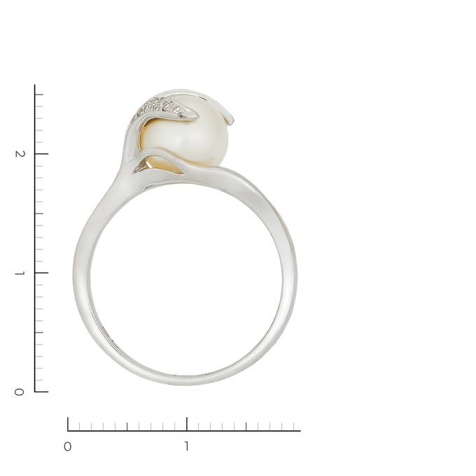 Кольцо из золота 585 пробы c 25 бриллиантами и 1 культ. жемчугом, Л 6201 6088 за 18250