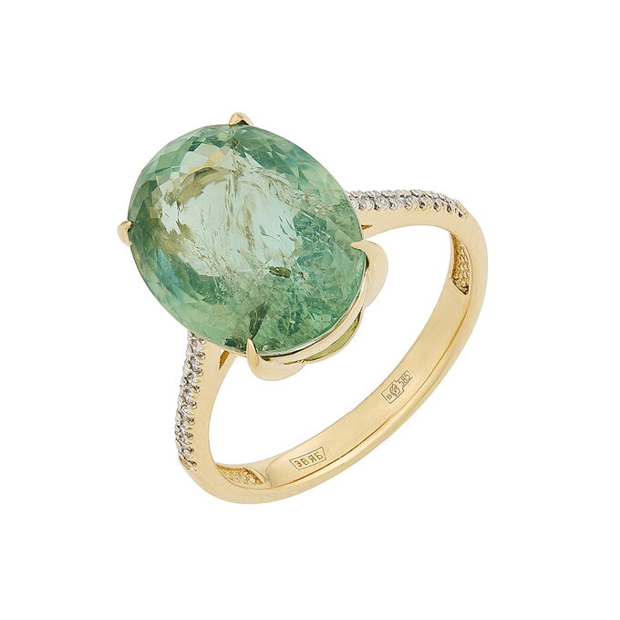 Кольцо из золота 585 пробы c турмалином и бриллиантами