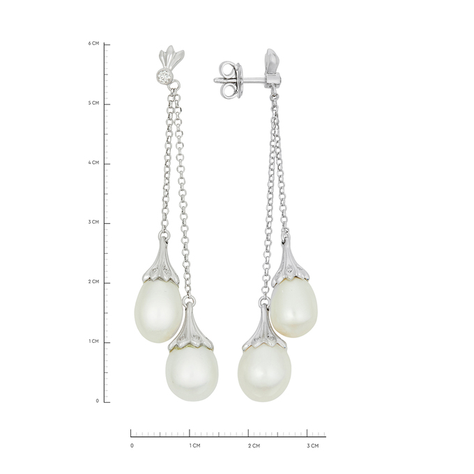 Серьги из золота 585 пробы c бриллиантами и культивированным жемчугом, Л 0611 9851 за 109000