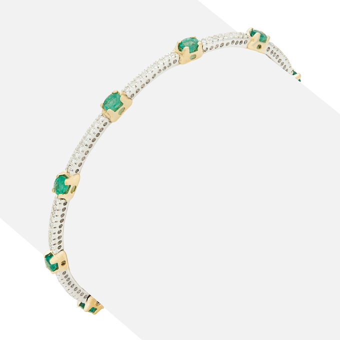 Браслет из золота 585 пробы c изумрудами и бриллиантами