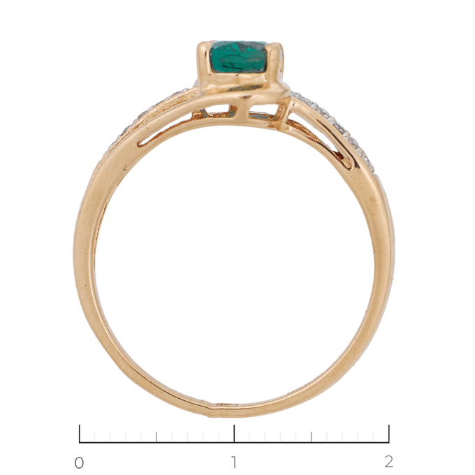 Кольцо из красного золота 585 пробы c 10 бриллиантами и 1 синт. изумрудом, Л 6102 4113 за 14630