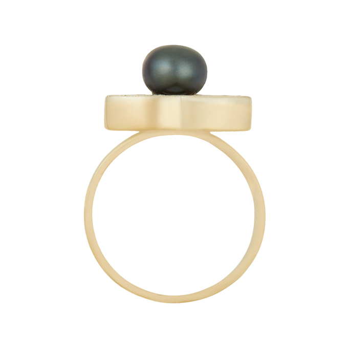 Кольцо из золота 750 пробы c бриллиантами и культивированным жемчугом, Л 2811 8389 за 130000