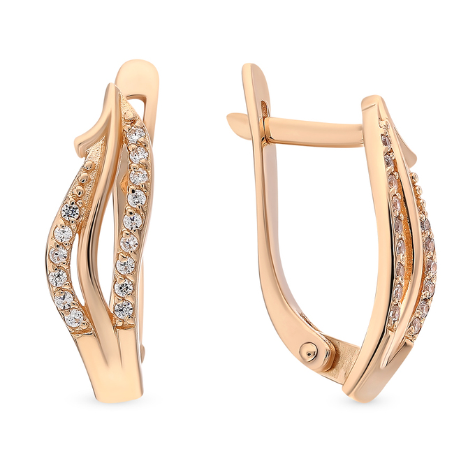 Серьги из красного золота 585 пробы c фианитами
