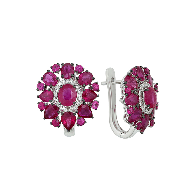 Серьги из золота 585 пробы c рубинами и бриллиантами, Ц О007 0569 за 129000