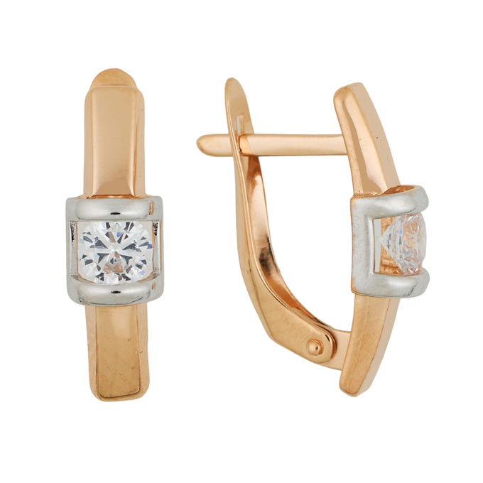 Серьги из красного золота 585 пробы c 2 фианитами