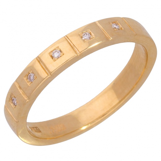 Кольцо обручальное из желтого золота 585 пробы c 5 бриллиантами 012990 фото 1