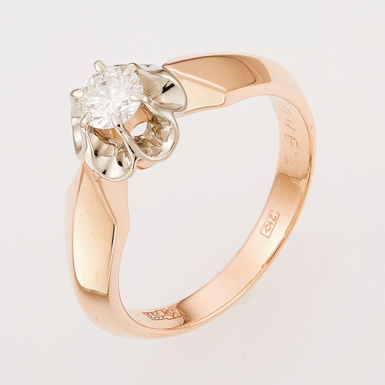 Кольцо из комбинированного золота 583 пробы c 1 бриллиантом, Л06142640 за 54750