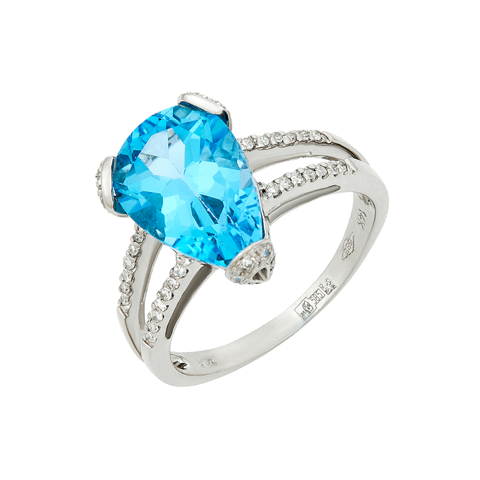 Кольцо из золота 585 пробы c топазом и бриллиантами