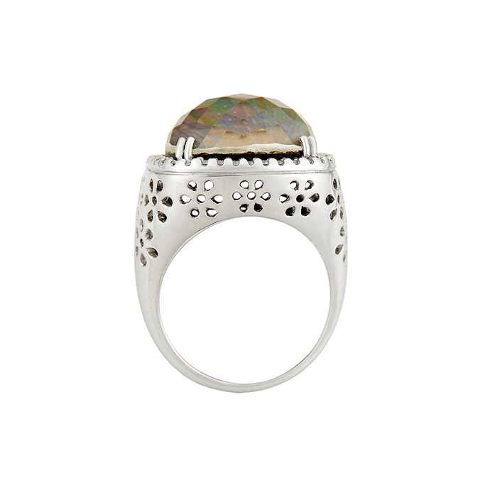 Кольцо из золота 750 пробы c бриллиантами, перламутром и кварцем, Л 2809 3591 за 189000